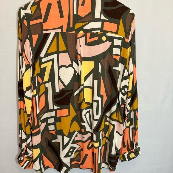 Big Dart Womens Button Down Shirt Long Sleeve Retro Abstract Color Block Funky M - Picture 8 of 14